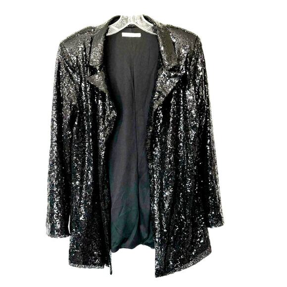 Cupshe Sm Black Starlight Sequin Open Front Blazer Cocktail Party Evening Wear - Picture 1 of 12